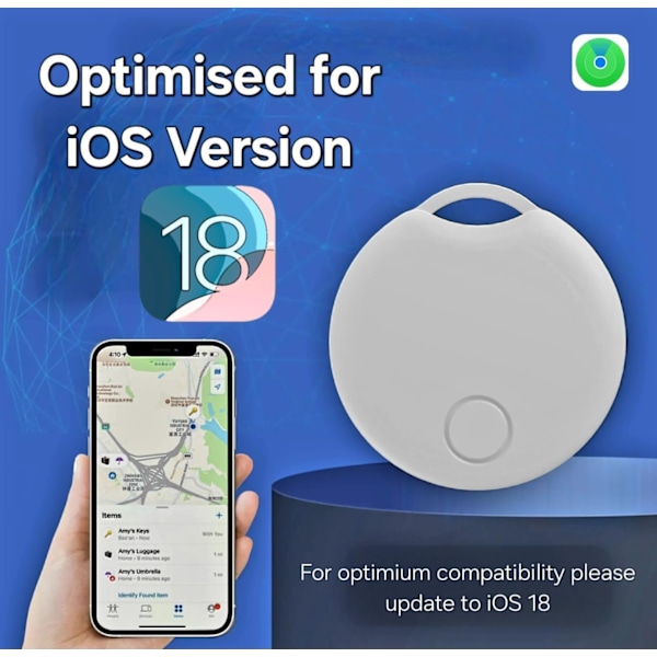 Smart Air Tracker Tag (kun iOS) Bluetooth-genstandssporing, kompatibel med Apples Find My (kun iOS - MFI-certificeret) Hvid