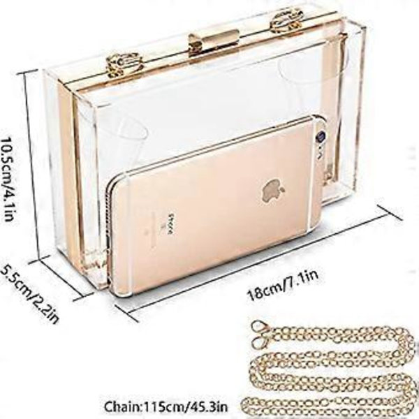 Naisten läpinäkyvä lompakko akryylinen läpinäkyvä clutch, olkalaukku irrotettavalla kultaketjulla, kulta