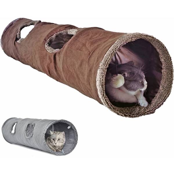 12 x 51 tum, hopfällbar PET katt-lek-tunnel, dold med boll, inomhus