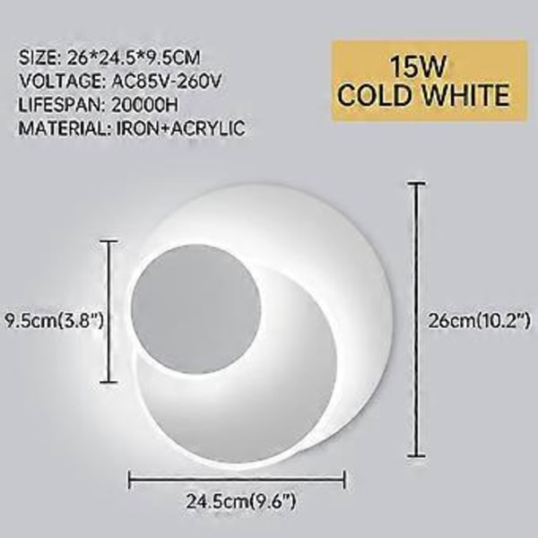 Murale LED 15W DIY Vegglampe Lysende Svingbar 350 Moderne Innendørs Vegglampe LED 6500K Varm For Soverom, Stue, Soverom Co