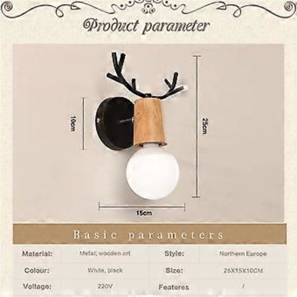 E27 Vegg Vegglampe Barnas Deco Juledekorasjon Gevir Cerf Belysningslampe For Soverom, Stue, Korridor, Trapper.