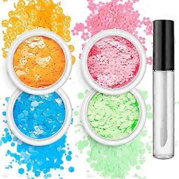4 Ask Festival Paljetter Glitter Pulver Holografisk Glitter Kosmetisk Ansikte Kropp Öga Hår Nagelkonst Tumlare Löst Glitter Set of 6