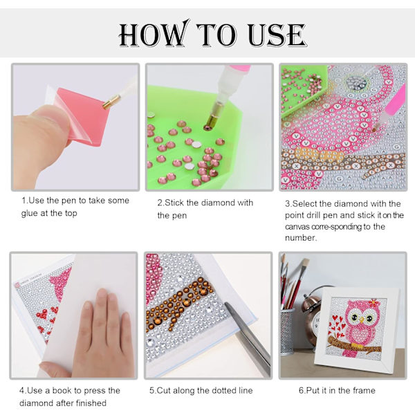 5D DIY Diamantmaling for Barn, Ugle Diamant Pasted Painti