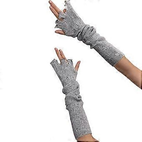Y2K Fingerløse Handsker til Teenagere Piger Distressed Hulstrik Lange Handsker Kvinder Cool Tilbehør Dekorative Armærmer Lysegrå Light Gray
