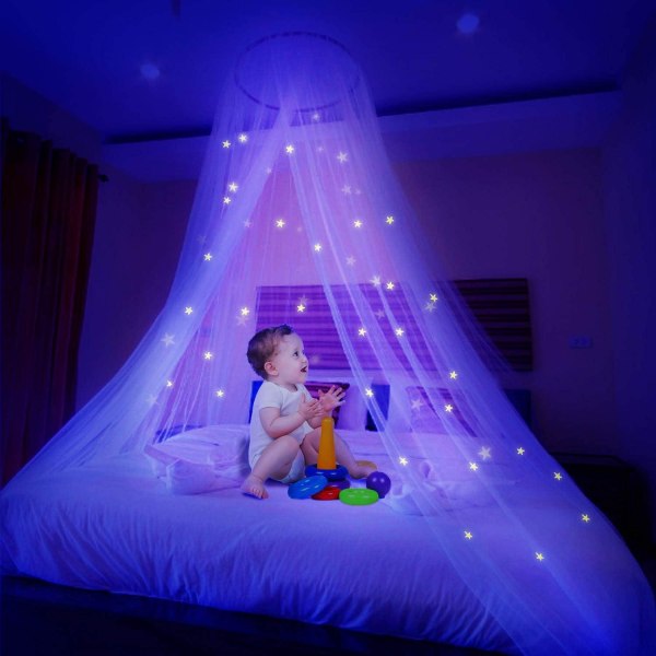 Myggnät med stjärnor Luminous Stars Glow Bed Canopy Dome Anti