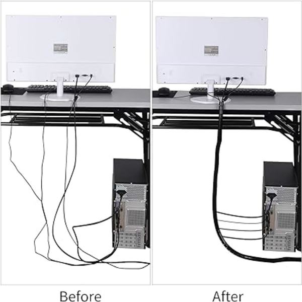 Sort og grå, kabeldæksel 2-pak, fleksibel rækkevidde 2x3M PE-kabel