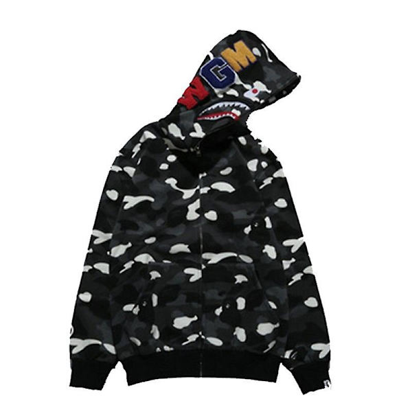 Shark Herre Casual Night Glow Camouflage Plysj Hettegenser Jakke.L.Svart