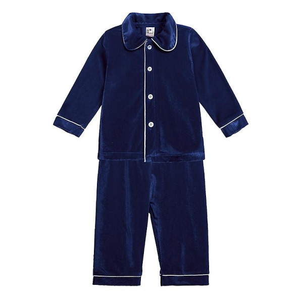 New Red Christmas Boys Girls Warm Family Pajamas Set Golden Velvet Kids Match Pajamas.80cm.A Blue