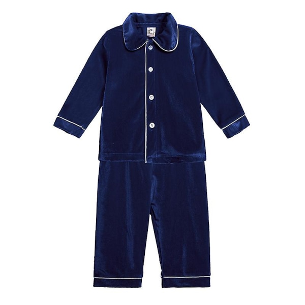 Nyt rødt jule-pyjamassæt til drenge og piger, varmt familie-pyjamassæt i gylden fløjl, matchende pyjamas til børn. 140cm. A Blå A Blue 140CM