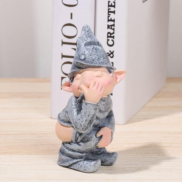 Dværg-gnome skrivebords-havepynt statue, ideel til gårdhave, græsplæne, veranda dekoration - dværg der skider