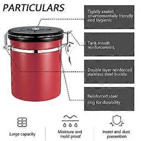 1,5L Brons Rostfritt Stål Lufttät Kaffebehållare med Datumspårning För Kaffe, Vakuumförseglad Lufttät Behållare, Kaffeburk 1500ML, C