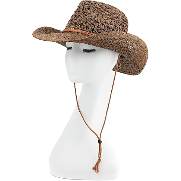 Vuxen Solhatt i Halm, Western Cowboyhatt, Kaffe