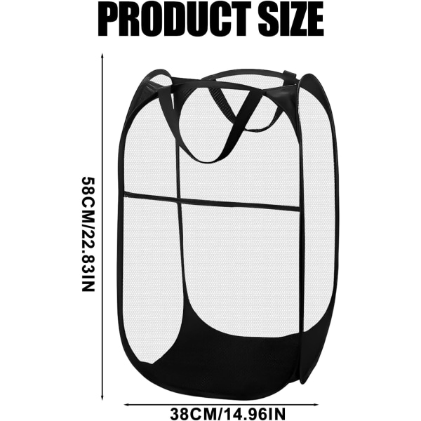 1pc Collapsible Mesh Laundry Basket - Black - Pop up - Round Stor