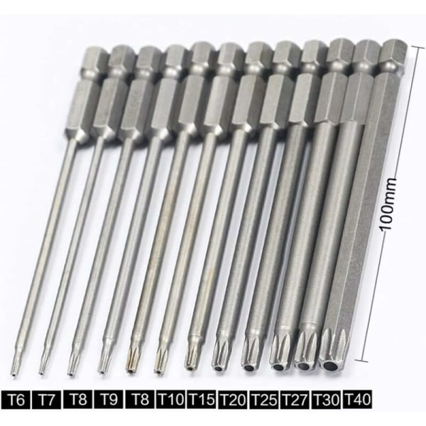 11-delt sett med lange Torx-bits for elektrisk skrutrekker og skrutrekker