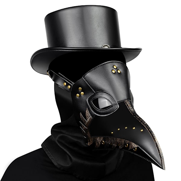 Ruttolääkärin naamio pitkällä nokalla, linnun nokka naamio, niitit, steampunk-tyyli