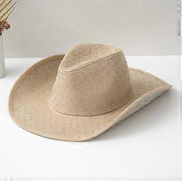 Brud Party Hatt Kristall Cowboyhattar för Disco House Cocktailpartyn Semester Glittrande Kristall för Komiker Ljusbrun Light Brown