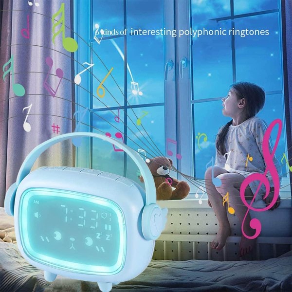 (Blå) Barnväckarklocka, LED Digital Väckarklocka, Wake Up Light & N