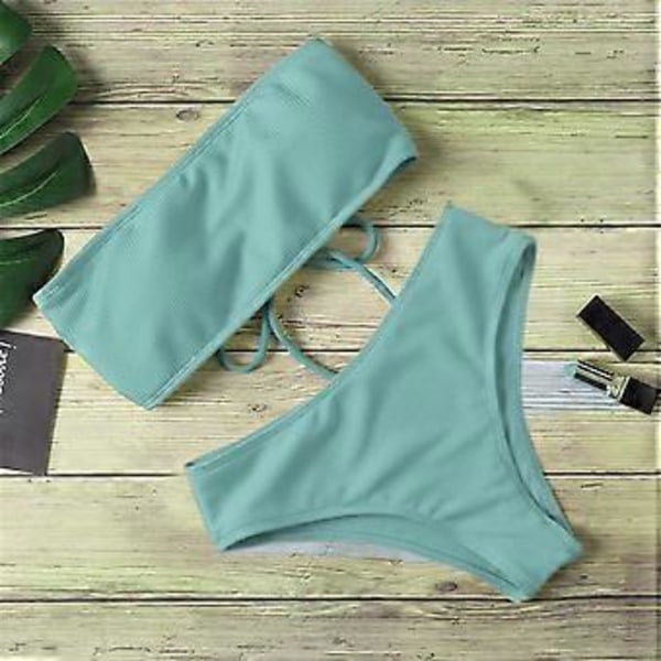 Dame Stropløs Høj Talje Bikini Sæt To Dele Badedragt Mavekontrol Sort XL Black XL