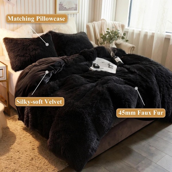 3-piece set of 220 * 240cm down duvet cover, black faux fur comfo