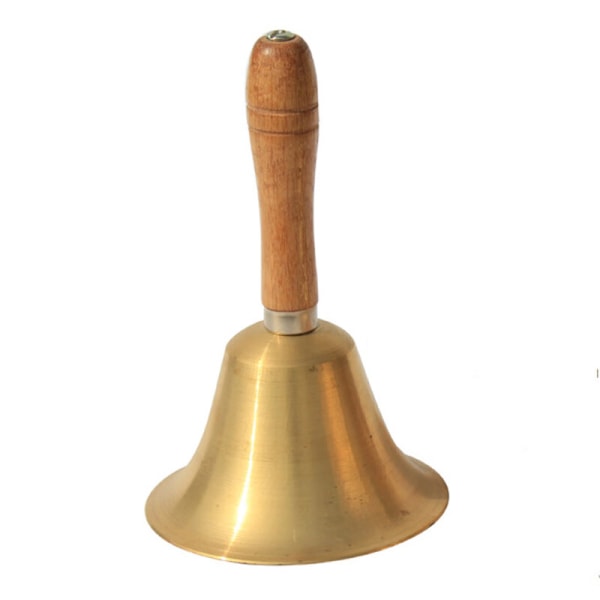 1 st Handklocka i Massivt Mässing 8 cm med Trähandtag för Skolor, Reception