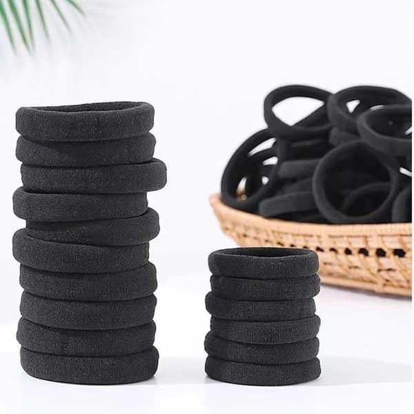 Förpackning med 100 Svarta Hårband, Hårhållare, Stretchiga Gummiband 4cm