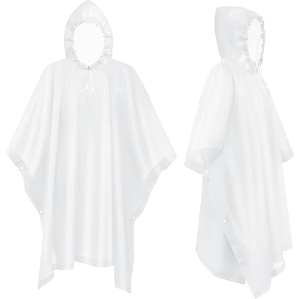2 vattentäta ponchos för vuxna, återanvändbar poncho, EVA regnponcho, lätt vattentät regnjacka med huva, för camping, vandringsturer, vit
