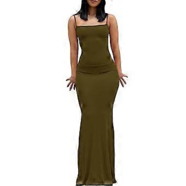 Dame Lounge Spaghetti Stropp Maxi Kjole Elegant Ensfarget Ermeløs Bodycon Kjole for Strandfest