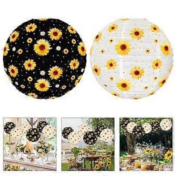 6 Delikata Papperslyktor med Solrosdesign 25 cm Hängande Partydekorationer för Bröllop och Evenemang Svart Black