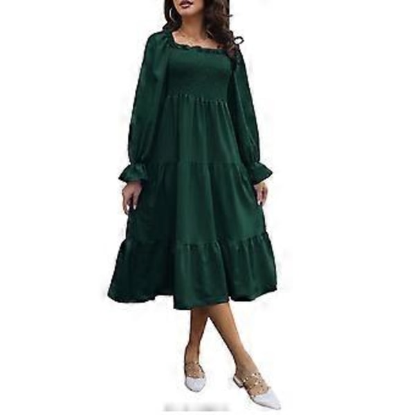 Dame Lanterne Langærmet Kjole Off Shoulder Bryst Rynket Flæseærme Ensfarvet Hem Kjole