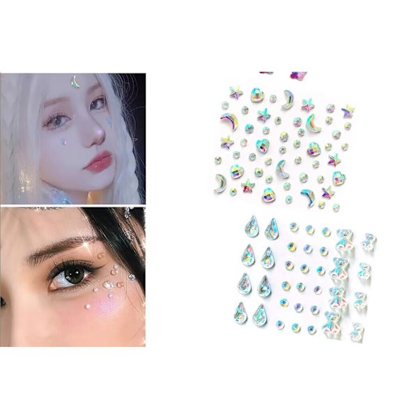 Øyne Ansikt 3D Klistremerke Rhinestone Midlertidig Tatovering Gems Dots Jewelr