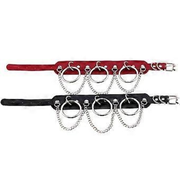 Nahkainen choker metallirenkaalla ja ketjulla, säädettävä kaulakoru