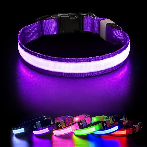 Blue Light Up Hundehalsbånd USB Genopladeligt LED Hundehalsbånd 7 farve