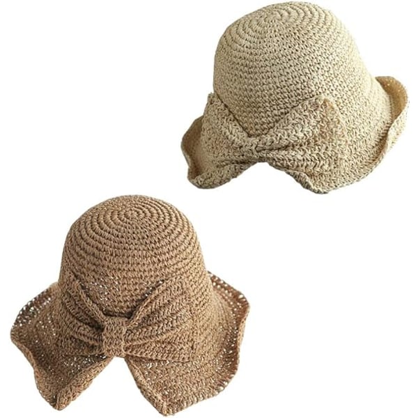 2-pak Foldable Bred Brim Floppy Halm Solhatt Sommer Strandhatt for Kvinner Jente