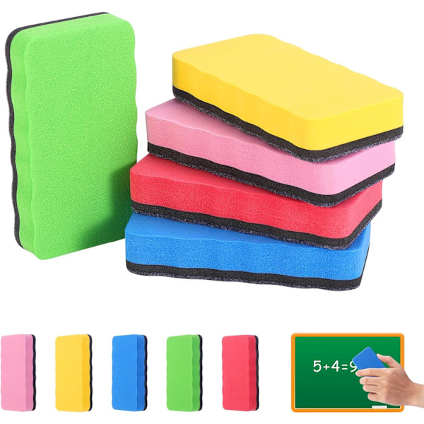 5 magnetiske whiteboard-viskelær, fargede whiteboard-tørreviskelær, med tykk filtput, egnet for hjem, kontor og klasserom, 10,3 x 5,5 x 2 cm