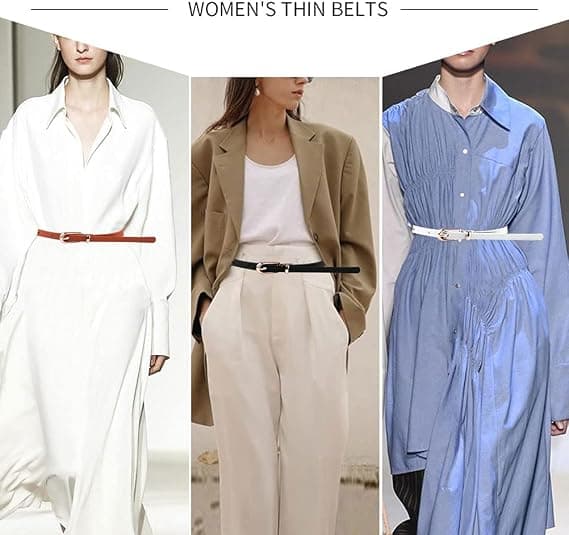 3 stramme bælter til kvinder (sort, hvid, kamel), tynde jeans