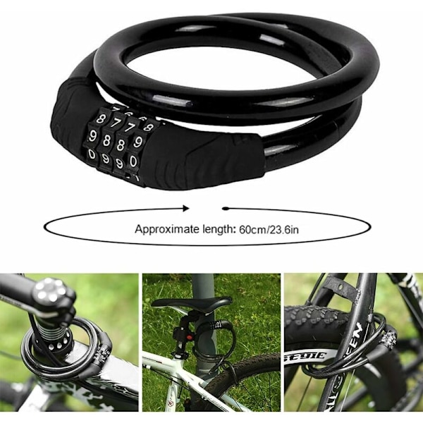 Cykellås, Justerbart Cykellås 4-siffrig Smart Kod 60cm x 11mm Kabel Anti-stöldhänglås Cykellås för Cyklar Scooter Motorcyklar Grind Cykelbarnvagnar och Annan Utrustning,V
