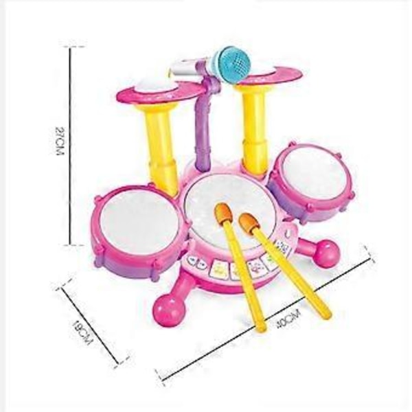 Trumset för Barn med Mikrofon, Ljus Baby Lärande Leksak Musikleksak för Bebisar 6 till 12 Månader Barn Semester Rosa Pink