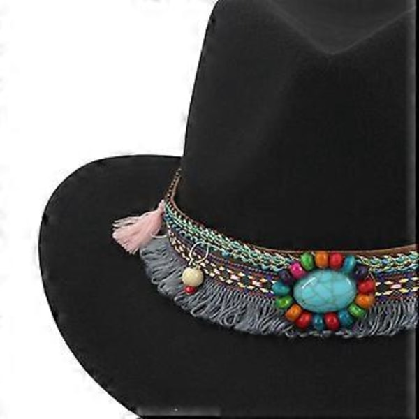 Casual Unisex Vuxen Cowboyhatt Fedoras Kepsar Solhatt Jazz Hatt Kostym för Stranden (Svart)