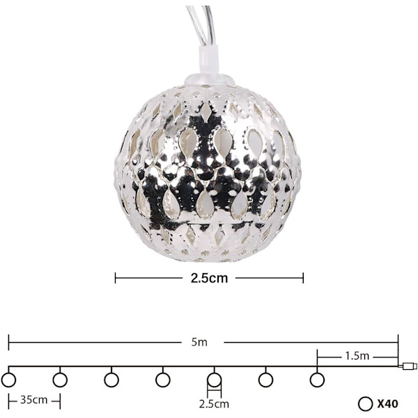 Marokkansk LED-belysning. 5m og 40 pærer. USB-drevet. penge. 2
