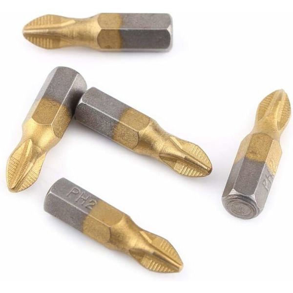 PH2 10 kpl Titaaninen Phillips-poranterä 1/4\" varsi 25mm pituus Ei-liukuva