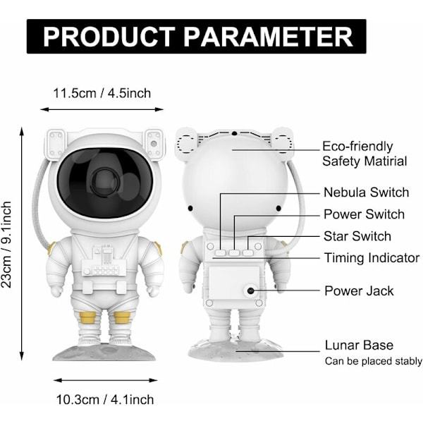 Galaxy Star Sky Projektor med Timer, Astronaut Star Sky Projecti