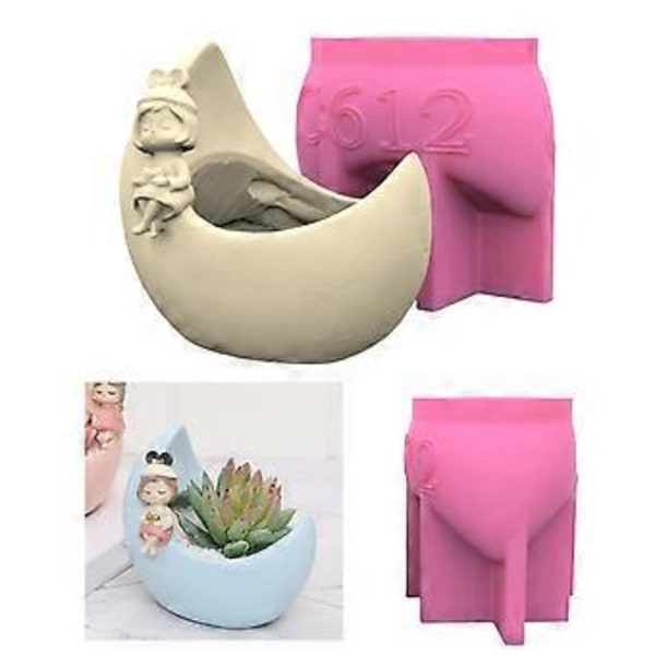 Penholder Blomsterpotter Silikoneform Månepige Epoxy Resin Form DIY Dekorationsværktøj Gips Håndværk Gipsfremstillingsforsyning