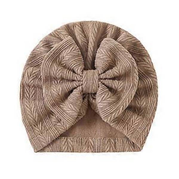 Stickade mössor för spädbarn med rosett Bekväm stretchig babymössa Unisex babymössa Stilfull för pojkar och flickor Ålder 0-24 månader Kaffe Coffee
