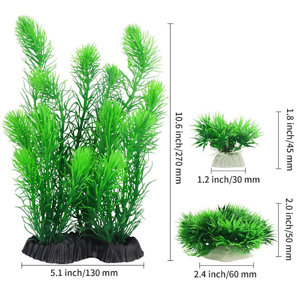 Akvariedekorasjonsplanter, 13 stk. plastakvarieplanter
