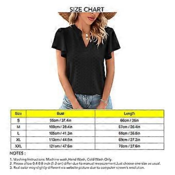 Sort L Hul Ræseærme Bluse V-udskæring Ensfarvet Kortærmet Bluse Top til Kvinder Dame Pige