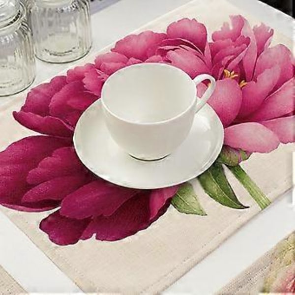 Rose Blomsterprint Vaskbar Husholdningsservice Dækkeserviet Varmeisolering Spisemåtte (#5)