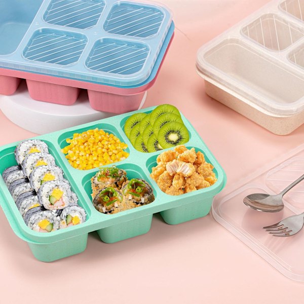 4-delad bentobox, mellanmål för vuxna och barn, 5-fackig lunchbox, återanvändbar matlagningslunchbox, separat förvaringsbehållare för mat