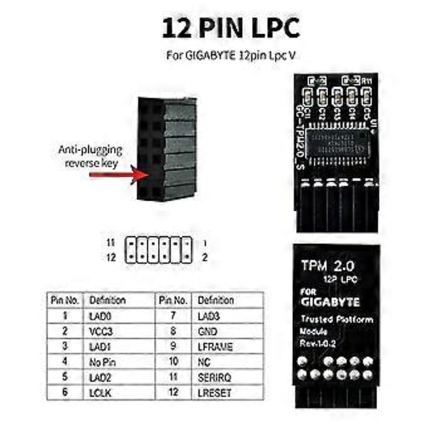 TPM2.0 Modul LPC 12Pin Modul med Infineon SLB9665 Windows 11 Opgradering til Gigabyte Bundkort