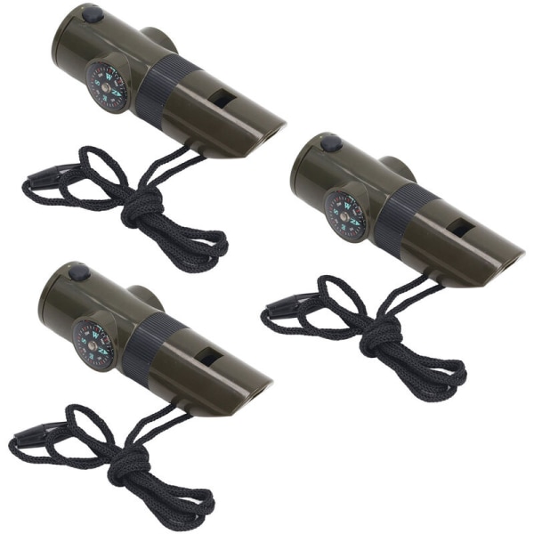 3-pack Multifunktionell Visselpipa, 7-i-1 Bärbar LED-Termometer, Kompass