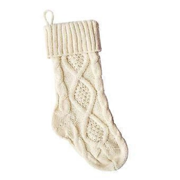 Kraftig Stickad Julklapp Present Godisstrumpor Julstrumpa Högtider Fest Heminredning White 46cm